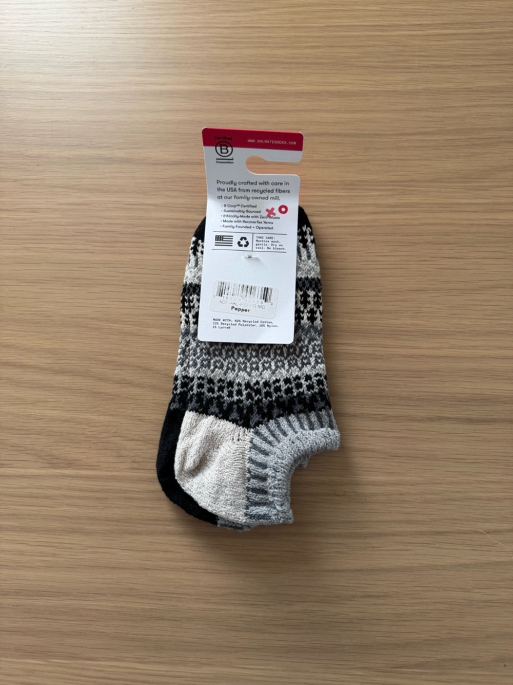 Solmate Black & Gray Patterned Ankle Socks - Picture 3 of 4